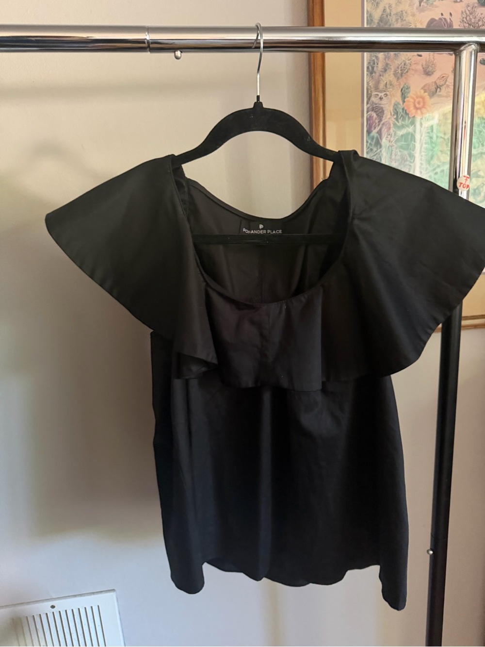 Pomander Place Tuckernuck Black Ruffle-Trim Sleeveless Top size small
